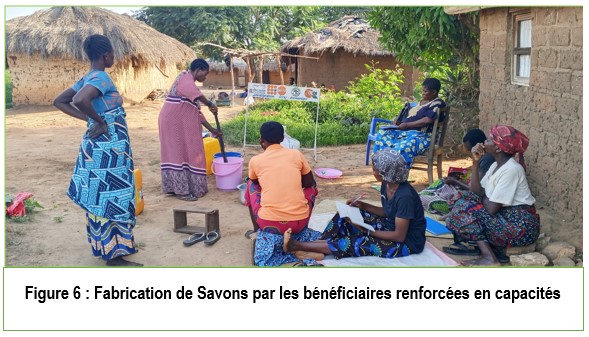 Séance de travail entre les associations de filles Fabrication et Production: Action des filles mélangeant la pâte à savon ou pétrissant la farine et le facilitateur de DEDI/Manono